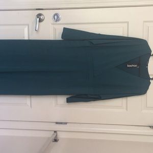 Teal Boohoo Plunge Slit Maxi Dress